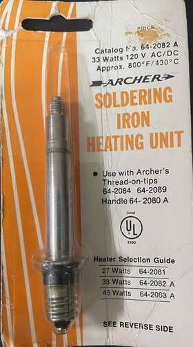 64-2082a Archer/radio Shack Soldering Iron Heating Unit 33 Watts 120v Ac/dc Vtg
