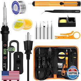 B0bw4hmxj3 Ljpxhhu 80w Lcd Soldering Iron Kit 13-in-1 Adjustable Temp 180-520 C 5 Tips Pump St