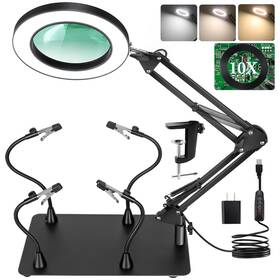 D2-hj802 Magnieopti Helping Hands Soldering Station 10x Magnifying Glass With Light And Stand Wi