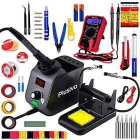 Plusivo 897127010052 Soldering Iron Station Adjustable Temperature Knob 60 W Led Display 5 Pcs Solder