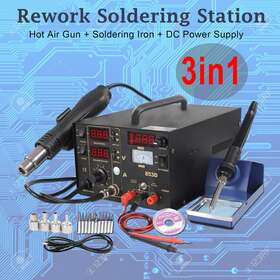 853d Preenex 758232234068 Soldering Rework Station Solder Iron Smd Hot Air Gun Dc Power Supply 3 In 1