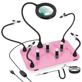 Roloor Rl-4ap-zm120-5v Helping Hands Soldering Station With Larger And Heavy Duty Base 5x 10x Magnif