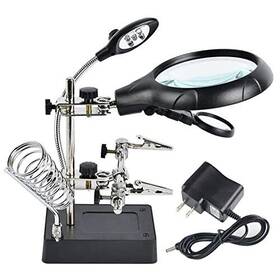 Vludiss 747130407575 Desktop Led Lighted Magnifying Glass Soldering Station 2.5x 7.5x 10x Helping