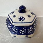 Polish Pottery Trinket Box Boleslawiec Hexagon Snow Flake Christmas Blue. Fixed Price $26.00.