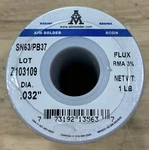 Aim SN63/PB37 Rma 3% .032" Diameter Wire Solder, Lb. Spool (13563). Fixed Price $32.00.