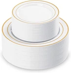White Plastic Plates With Gold Rim, Disposable Heavy Duty Plate,. Fixed Price $61.59.