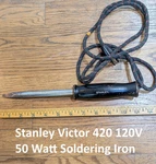 Vintage Stanley Victor Soldering Iron 50 Watts 120V No. 420 Wood Handle Made Usa. Fixed Price $10.95.