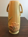 Vt Weller Art Pottery Double Handle Vase Pin Green Shades Wild Rose Design 8". Fixed Price $34.95.