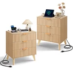 Vevor Fluted Nightstands With Charging Station 3 Drawers Dresser Bedroom 2 Set. Fixed Price $198.99.