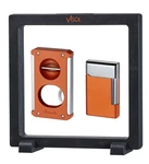 Visol Burnt Orange Cigar Accessory Gift Set Double Flame Lighter 3-IN-1 Cutter. Fixed Price $165.75.