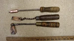 3 Antique Copper Tip Brazing Irons,awesome Forged Form W/wood Handles,l K!. Fixed Price $26.99.