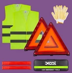 Xool Emergency Warning Triangle Kit Reflective Safety Vests Gloves Storage Bag. Fixed Price $25.00.