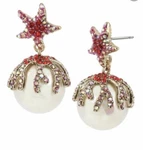 $42 Betsey Johnson Crabby Couture Red/pink Tonal Crystals & Pearls Earrings J101. Fixed Price $38.99.