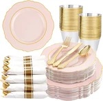 Gold Plastic Plates - Baroque Dinnerware Sets For 100 Guests 200. Fixed Price $135.84.