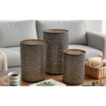 Global-inspired Bronze Gold Iron Pierced Metal Hurricane Candle Holders 3-PA. Fixed Price $114.67.